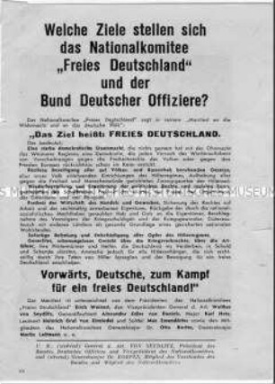 Abwurf-Flugblatt des NKFD zu den Zielen des Komitees und des Bundes Deutscher Offiziere