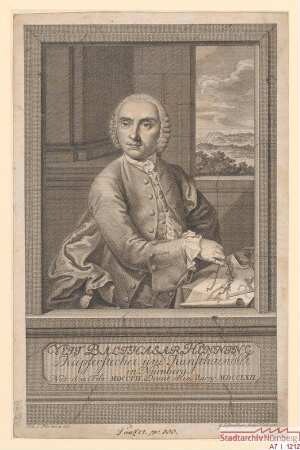 Veit Balthasar Henning, Kupferstecher und Kunsthändler in Nürnberg; geb. 12. Februar 1708; gest. 10. März 1762
