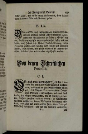 Von den Schriftlichen Processen. C. I. - C LXVI.