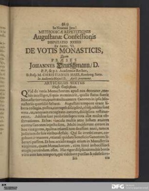Articulus VI. De Votis Monasticis.
