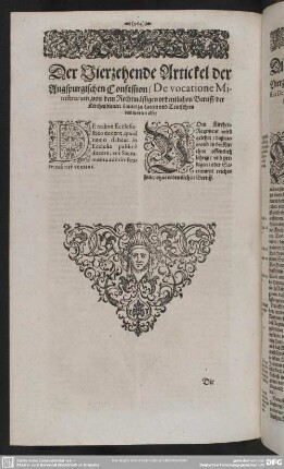 Der Vierzehende Artickel der Augspurgischen Confession, De vocation Ministrorum, von dem Rechtmässigen ordentlichen Beruff, der Kirchendiener: ...