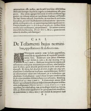 Cap. I. De Testamenti hujus nominibus, appellatione & definitione.