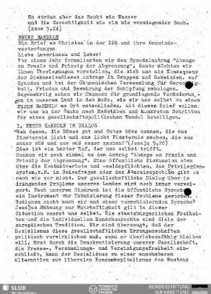 Neues Handeln : ein Brief an Christen in der DDR und ihre Gemeindevertretungen