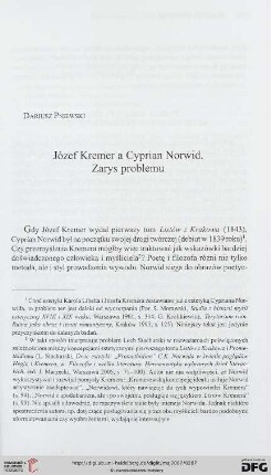 Józef Kremer a Cyprian Norwid. Zarys problemu