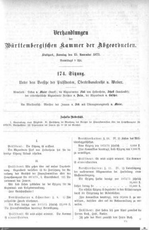 174. Sitzung, Stuttgart, 15.11.1873