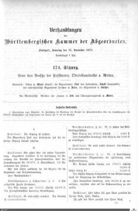 174. Sitzung, Stuttgart, 15.11.1873