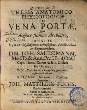 Theses Anatomicae Physiologicae De Vena Portae