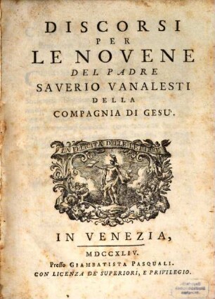 Discorsi per le Novene del padre Saverio Vanalesti