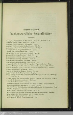 Empfehlenswerte buchgewerbliche Spezialblätter