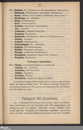 Thätigkeit der Ausschüsse