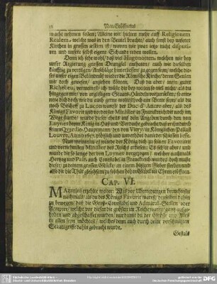 Cap. VI. Mazarini erzehlte weiter, ...