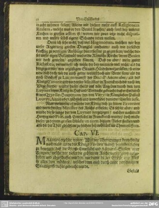 Cap. VI. Mazarini erzehlte weiter, ...