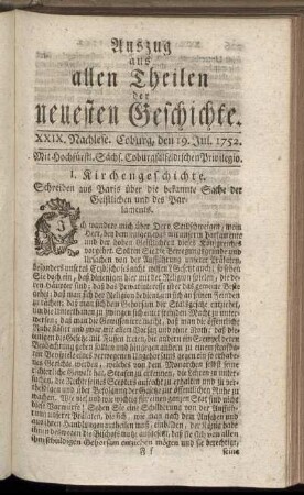 XXIX. Nachlese. Coburg, den 19. Jul. 1752.