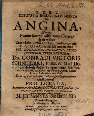 Disputatio Inauguralis Medica De Angina