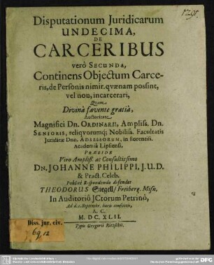 Disputationum iuridicarum XI., de carceribus