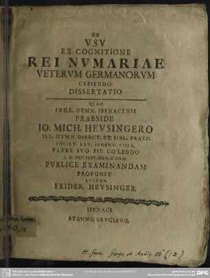 De Usu Ex Cognitione Rei Numariae Veterum Germanorum Capiendo Dissertatio