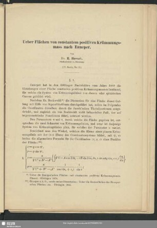 Ueber Flächen von constanten positiven Krümmungsmass nach Enneper