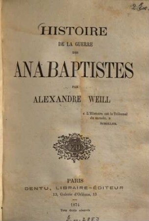 Histoire de la guerre des Anabaptistes