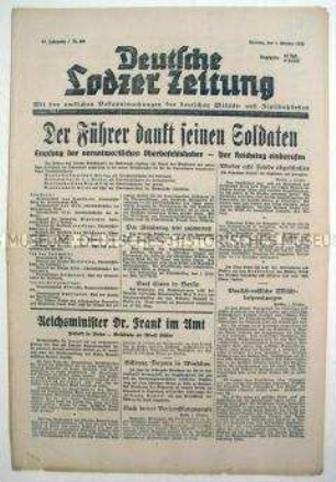 "Deutsche Lodzer Zeitung" zum Empfang Hitlers für die Oberbefehlshaber der Wehrmacht