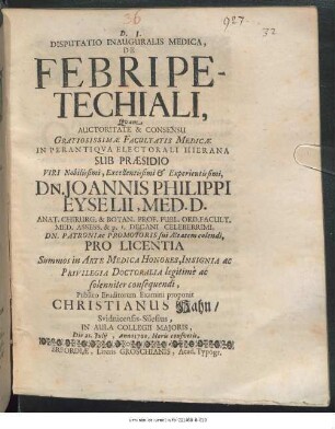 Disputatio Inauguralis Medica, De Febri Petechiali