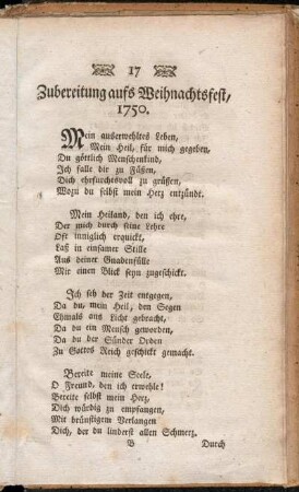 Zubereitung aufs Weihnachtsfest, 1750.