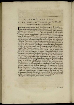 Cosimo Bartoli Al Virtuoso Bartolomeo Ammannati architettore e scultore eccellentissimo.