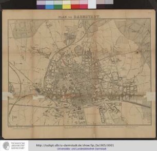 Plan von Darmstadt. Bearb. vom Städt. Vermessungsamte. (Mit Benützung des Planes von F. Heberer). Darmstadt 1905