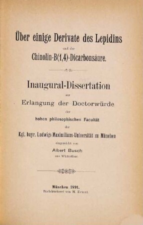Über einige Derivate des Lepidins und der Chinolin - B (1,4) - Dicarbonsäure