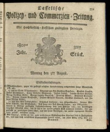 32tes Stueck, Montag den 3ten August 1801