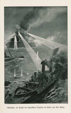 "Redwisan" im Kampf mit japanischen Torpedos im Hafen von Port Arthur
