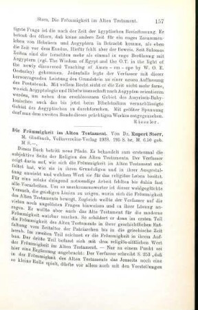 157-158 [Rezension] Storr, Rupert, Die Frömmigkeit im Alten Testament