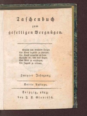 2.1792 (3. Auflage 1813): Taschenbuch zum geselligen Vergnügen, 2.1792 (3. Auflage 1813)