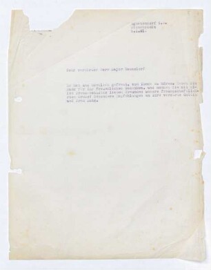 Brief von Gerhart Hauptmann an Wilhelm Baeßler