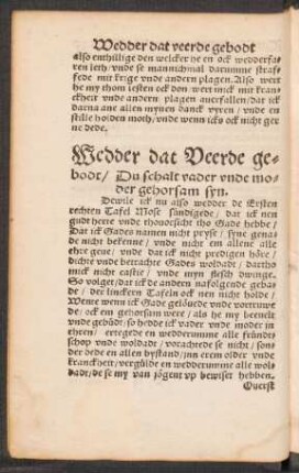 Wedder dat Veerde gebodt/ Du schalt vader unde moder gehorsam syn.