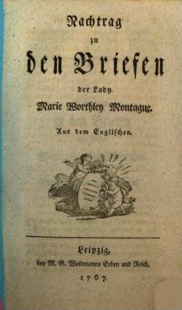 Nachtrag zu den Briefen der Lady Marie Worthley Montague