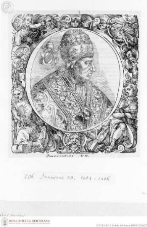Illustrationen aus Jobin, Bernhard, Accuratae Effigies Pontificum Maximorum (...). Straßburg 1573, Innozenz VII., Papst, Porträt