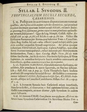 Syllab. I. Synodus. II. Provincialium Seculi Secundi, Caesariensis