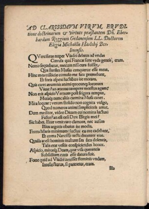 Ad Clarissimum Virum ... Dominum Eberhardum Roggium ...