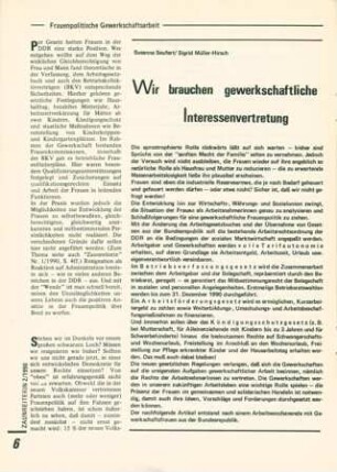 Wir brauchen gewerkschaftliche Interessenvertretung. : Frauenpolitische Gewerkschaftsarbeit