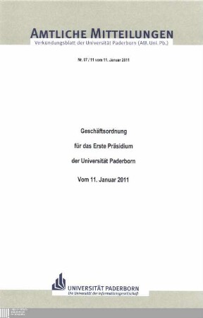Geschäftsordnung für das Erste Präsidium der Universität Paderborn : vom 11. Januar 2011