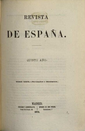 Revista de España. 29 = Año 5. 1872
