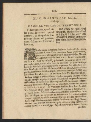 XLIX. In Genes. Cap. XLIX. vers. 15. Isachar Vir Laudati Candoris.
