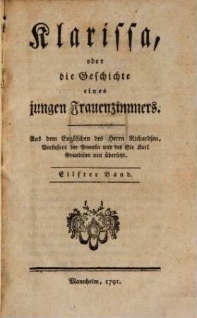 Klarissa, oder die Geschichte einen jungen Frauenzimmers, Eilfter Band