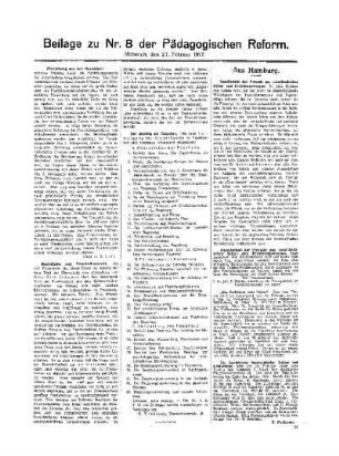 [Umschau] : (Fortsetzung aus dem Hauptblatt) ; Beilage zu Nr. 8 der Pädagogischen Reform