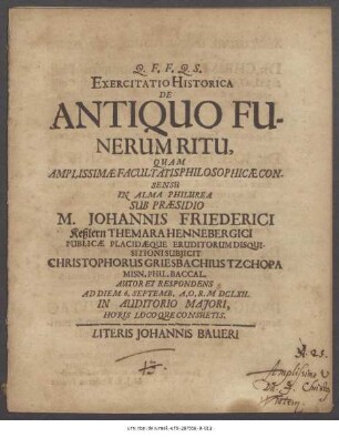 Exercitatio Historica De Antiquo Funerum Ritu