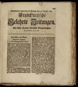 Num. CI. Freytags, den 17. Decemb. 1745 - Num. CV. Freytags, den 31. Decemb. 1745
