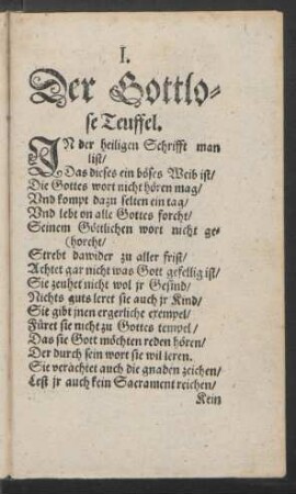 I. Der Gottlose Teuffel.