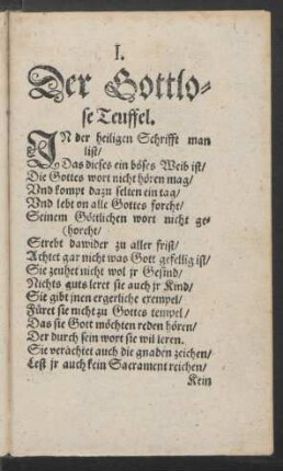 I. Der Gottlose Teuffel.