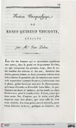 Notice biographique de Ennio Quirino Visconti r´deigée par M. Jean Labus