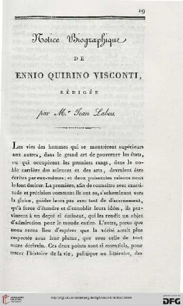 Notice biographique de Ennio Quirino Visconti r´deigée par M. Jean Labus